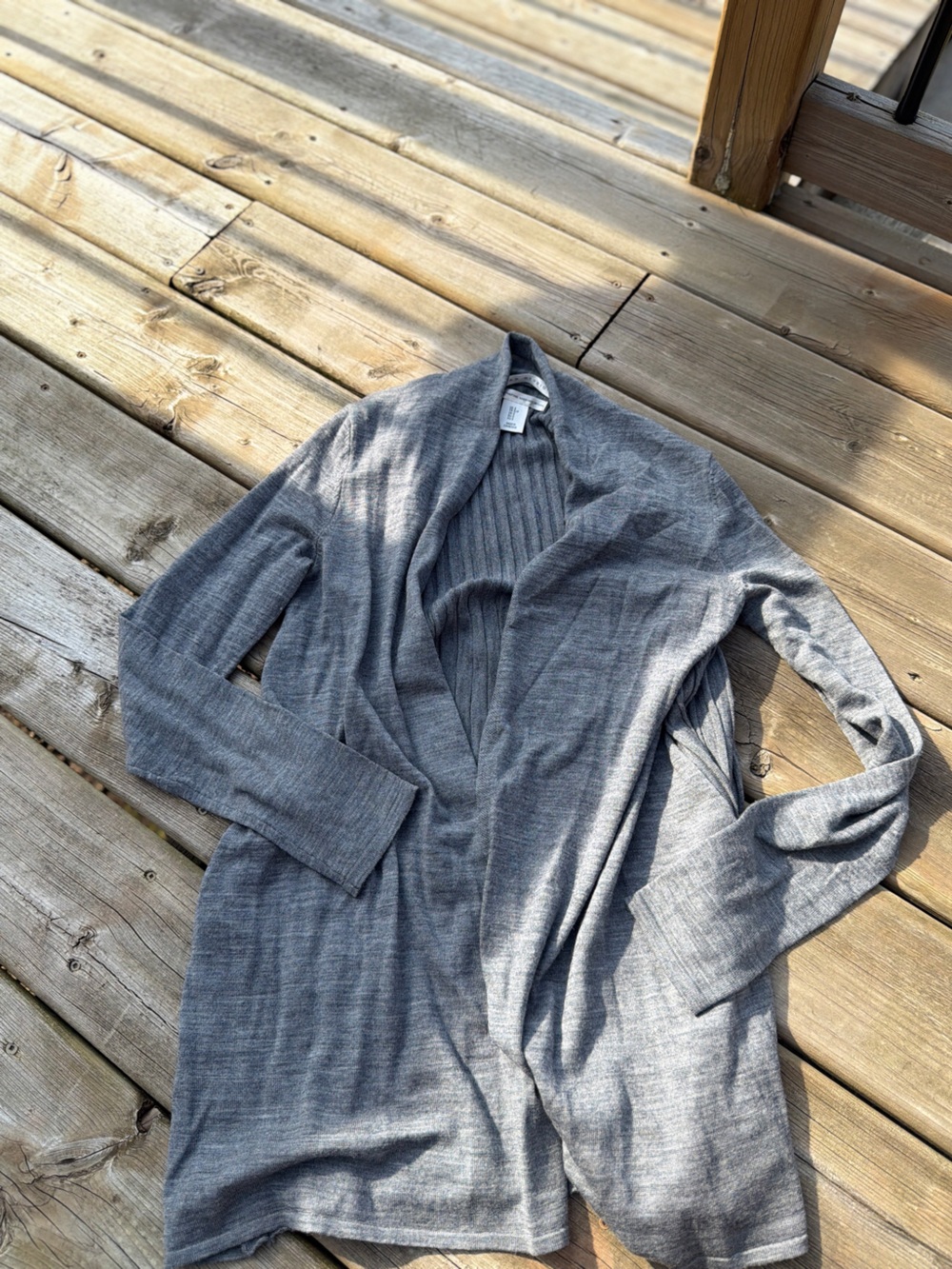 Max Studio 100% Merino Cardigan Grey Open Front Size S